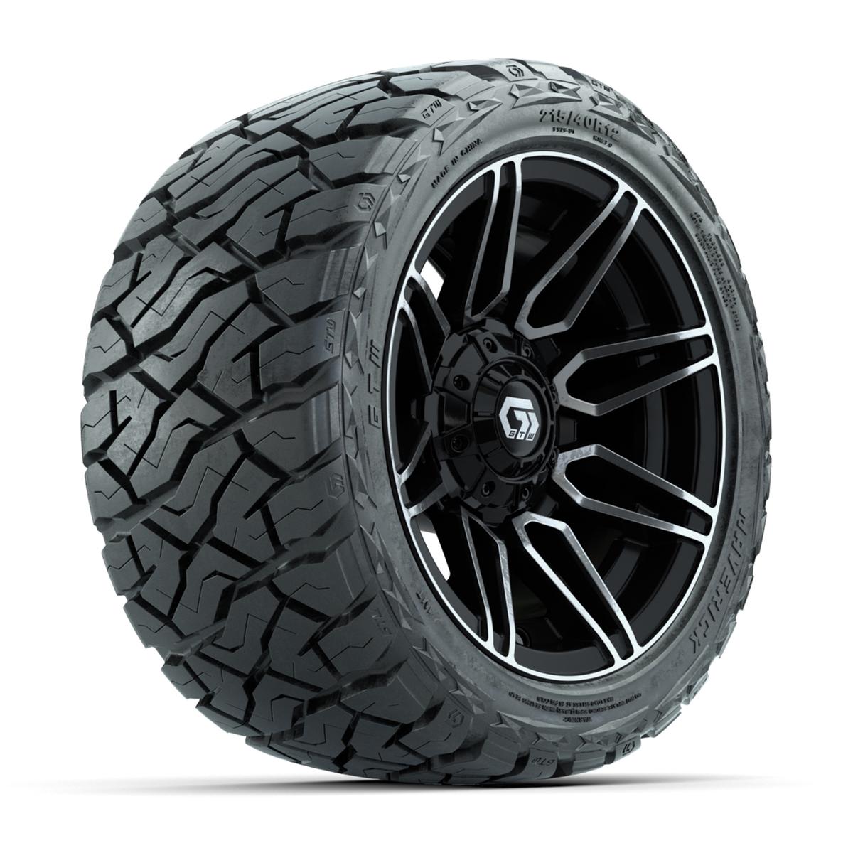 GTW Stealth Gloss Black/Machined 12 in Wheels with 215/40-R12 Maverick Low-Profile All-Terrain Tires – Full Set
