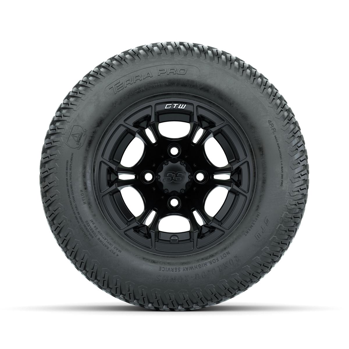 GTW Spyder Matte Black 10 in Wheels with 20x10-10 Terra Pro S-Tread Traction Tires – Full Set