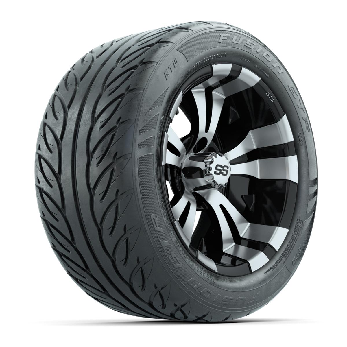 GTW&reg; Vampire Black/Machined 14 in Wheels with 255/45-R14 Fusion GTR Steel Belt Radial Street Tires – Full Set