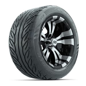 GTW&reg; Vampire Black/Machined 14 in Wheels with 255/45-R14 Fusion GTR Steel Belt Radial Street Tires – Full Set