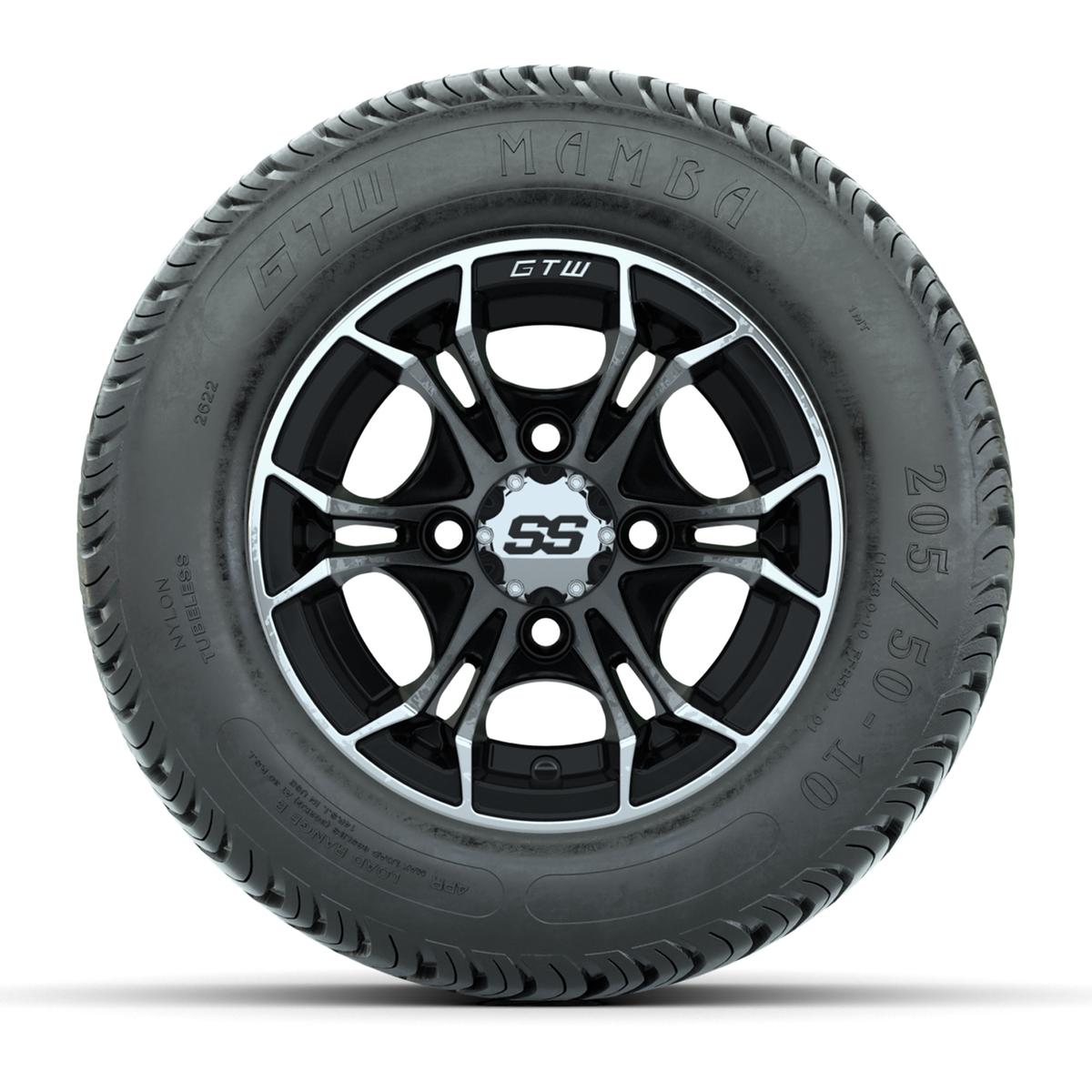 GTW Spyder Machined/Black 10 in Wheels with 205/50-10 Mamba Street Tires – Full Set