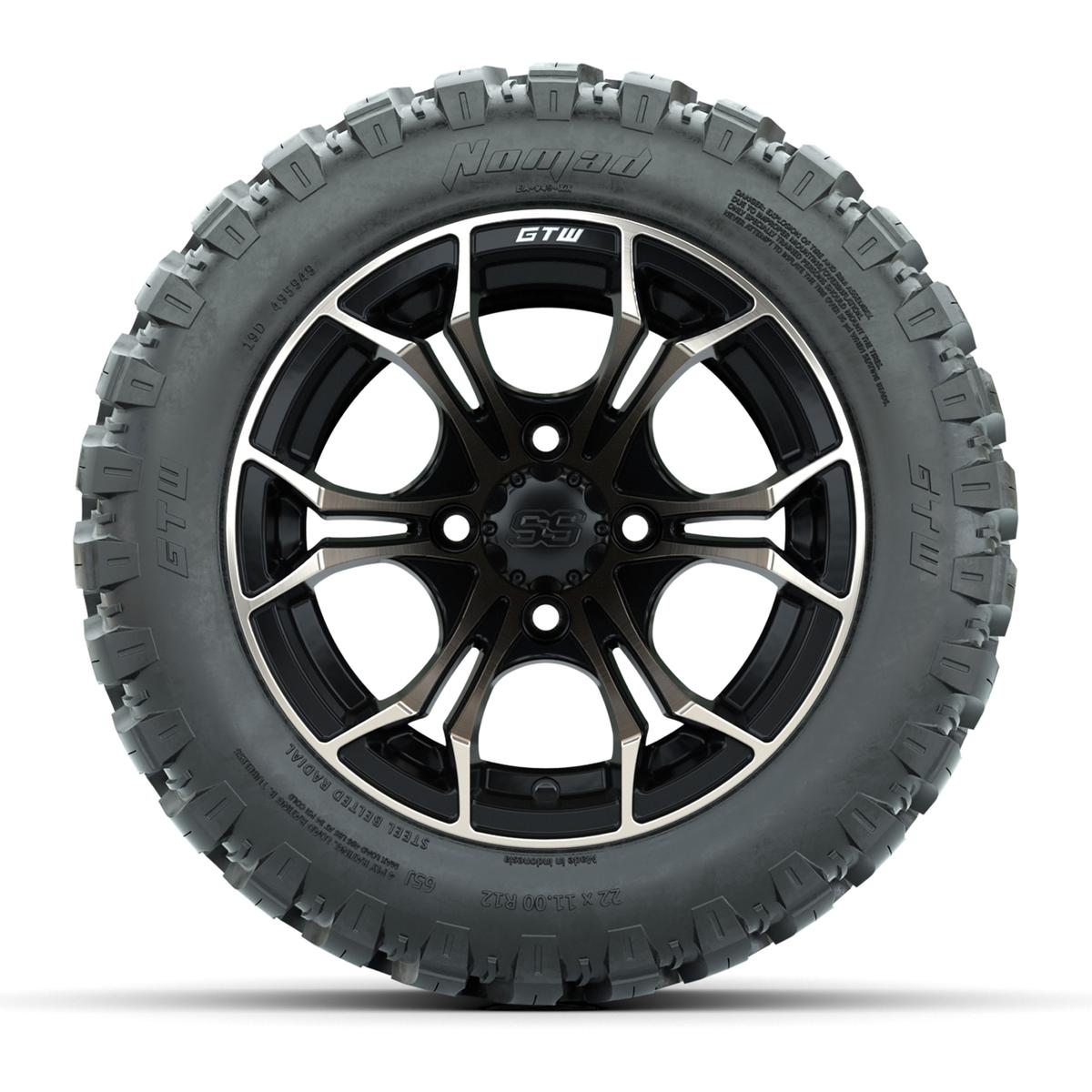 GTW&reg; Spyder Matte Black/Bronze 12 in Wheels with 22X11-R12 Nomad Steel Belt Radial All-Terrain Tires – Full Set