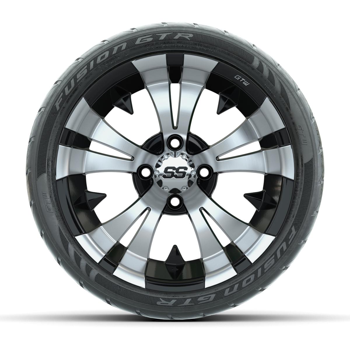 GTW&reg; Vampire Black/Machined 14 in Wheels with 205/40-R14 Fusion GTR Steel Belt Radial Street Tires – Full Set