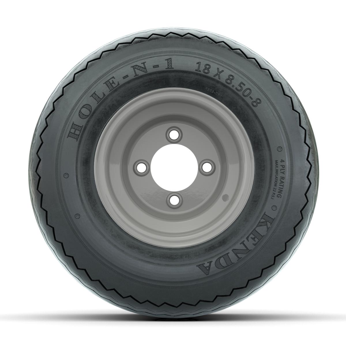 Set of (4) 8 in Gray Steel Wheels with 18 in Kenda Hole-N-1 Tires