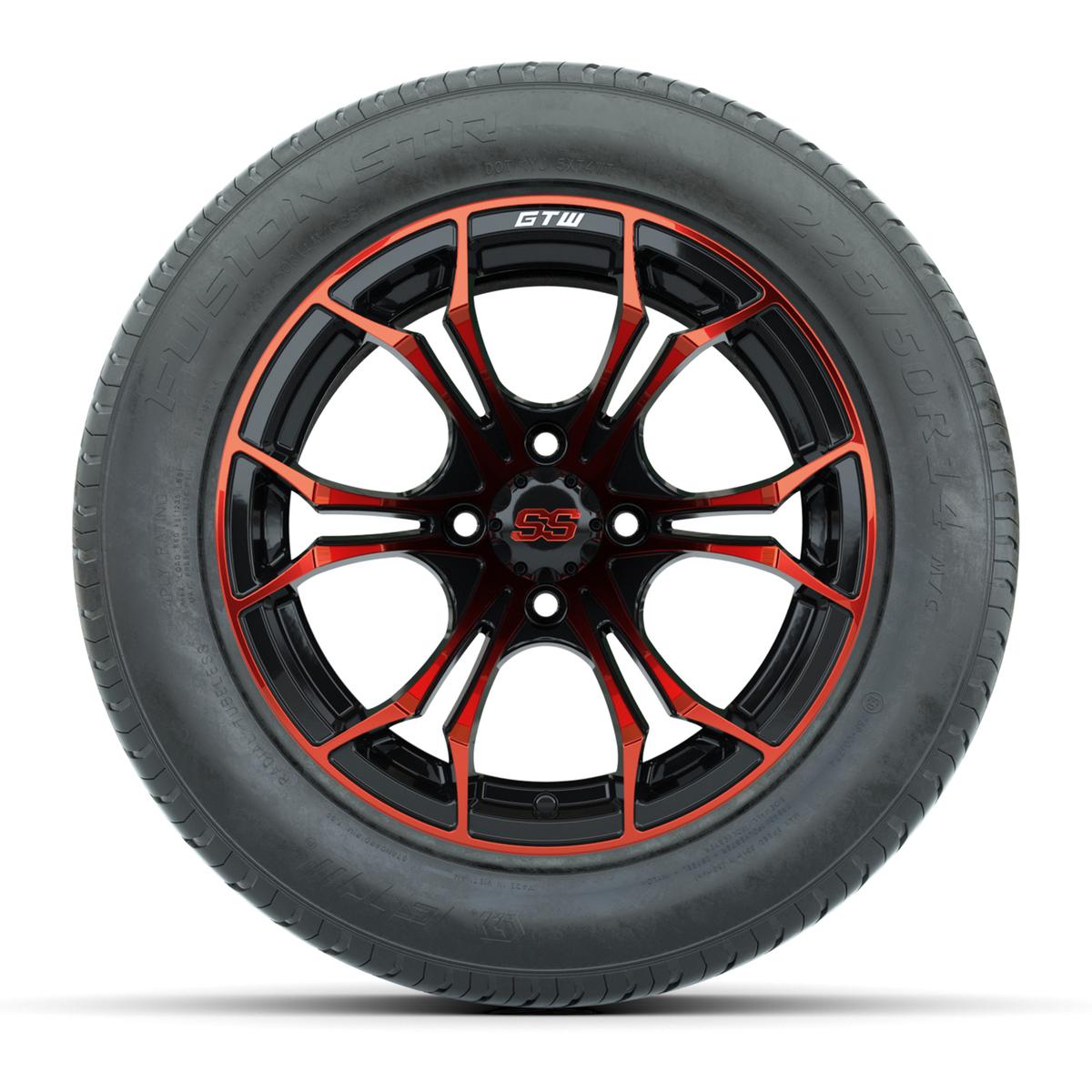 GTW&reg; Spyder Black and Red 14 in Wheels with 255/50-R14 Fusion STR DOT Approved Street Tires - Full Set