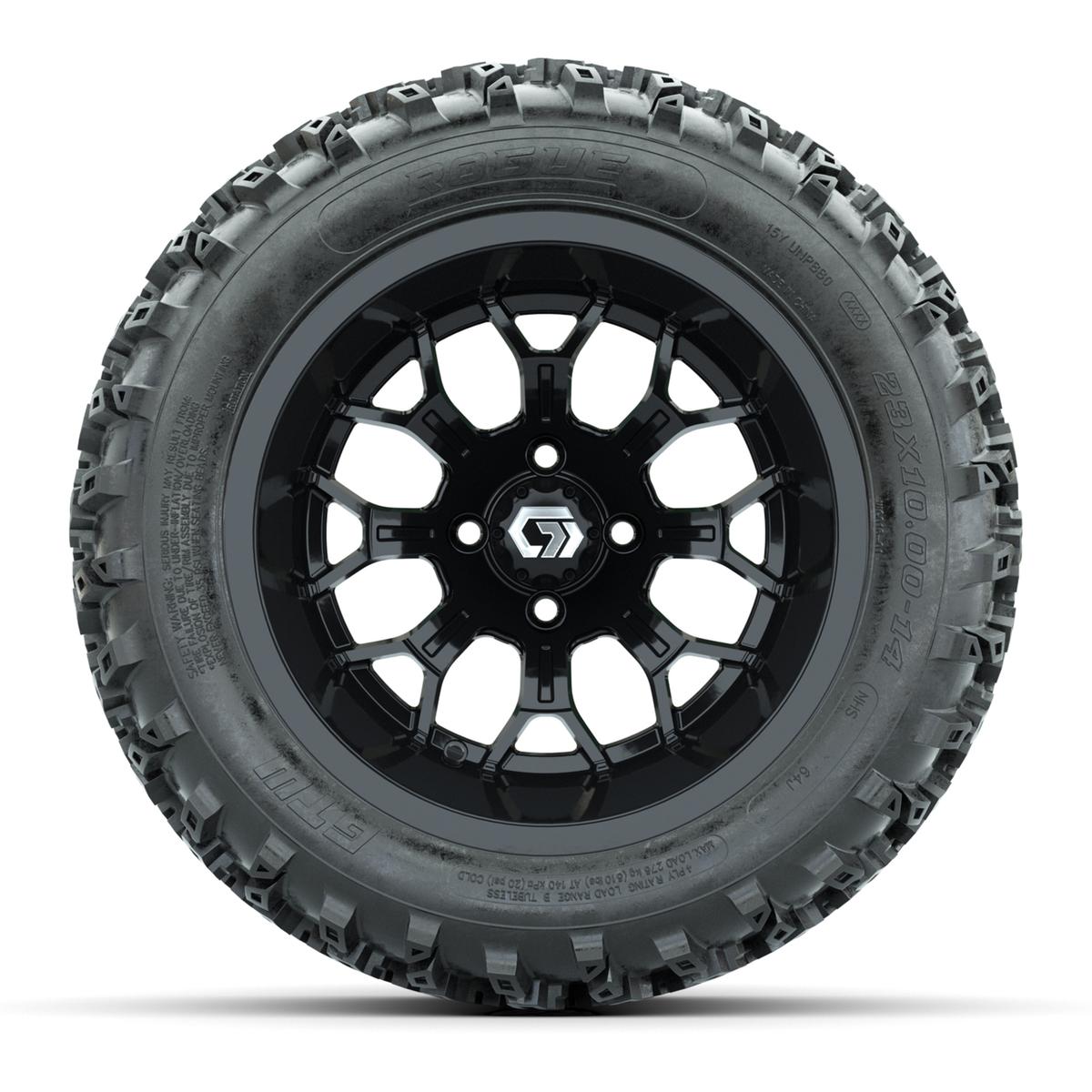 GTW&reg; Assault Gloss Black 14 in Wheels with 23X10-R14 Rogue All-Terrain Tires - Full Set