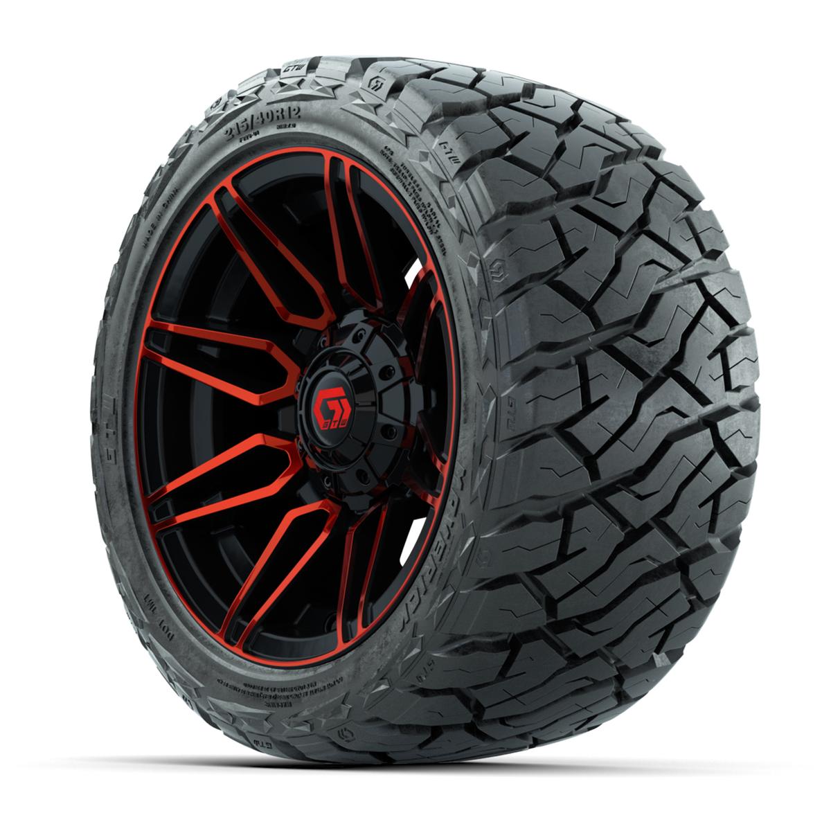 GTW Stealth Gloss Black/Red 12 in Wheels with 215/40-R12 Maverick Low-Profile All-Terrain Tires – Full Set