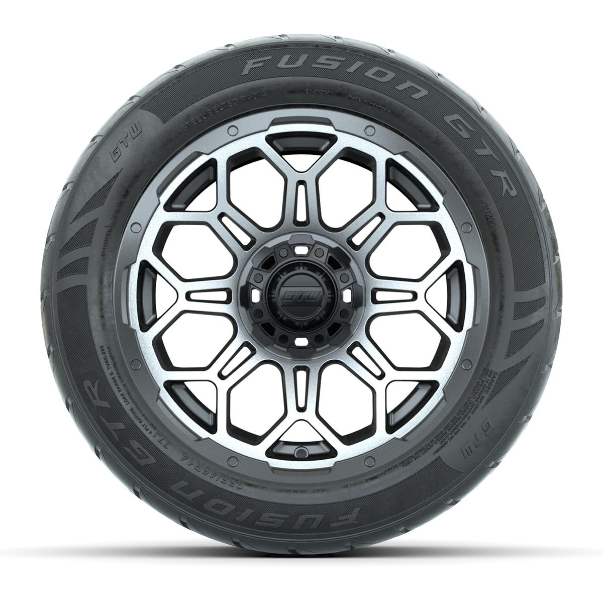 GTW&reg; Bravo Matte Gray/Machined 14 in Wheels with 255/45-R14 Fusion GTR Steel Belt Radial Street Tires – Full Set