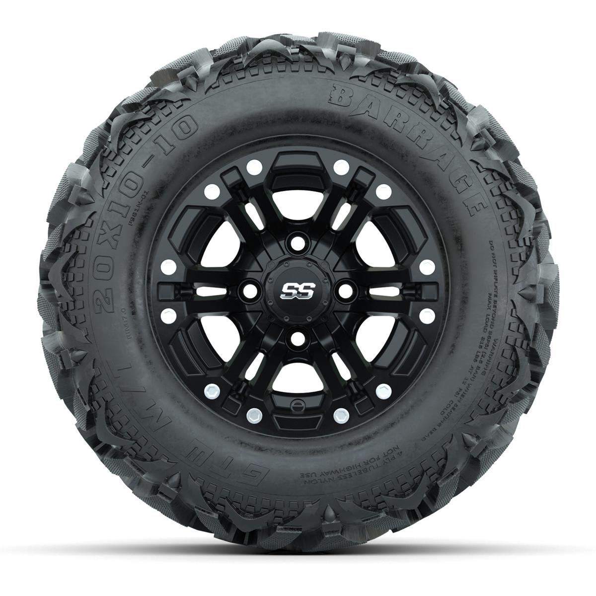 Set of (4) GTW&reg; 10 inch Specter Matte Black Wheels on Barrage Mud Tires