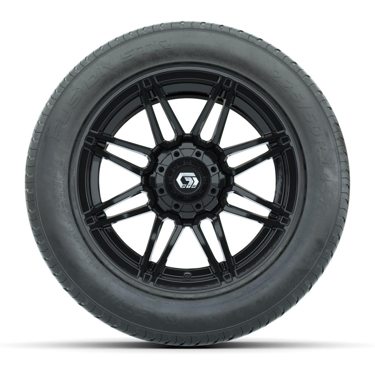 GTW&reg; Stealth Gloss Black 14 in Wheels with 255/50-R14 Fusion STR DOT Approved Street Tires - Full Set