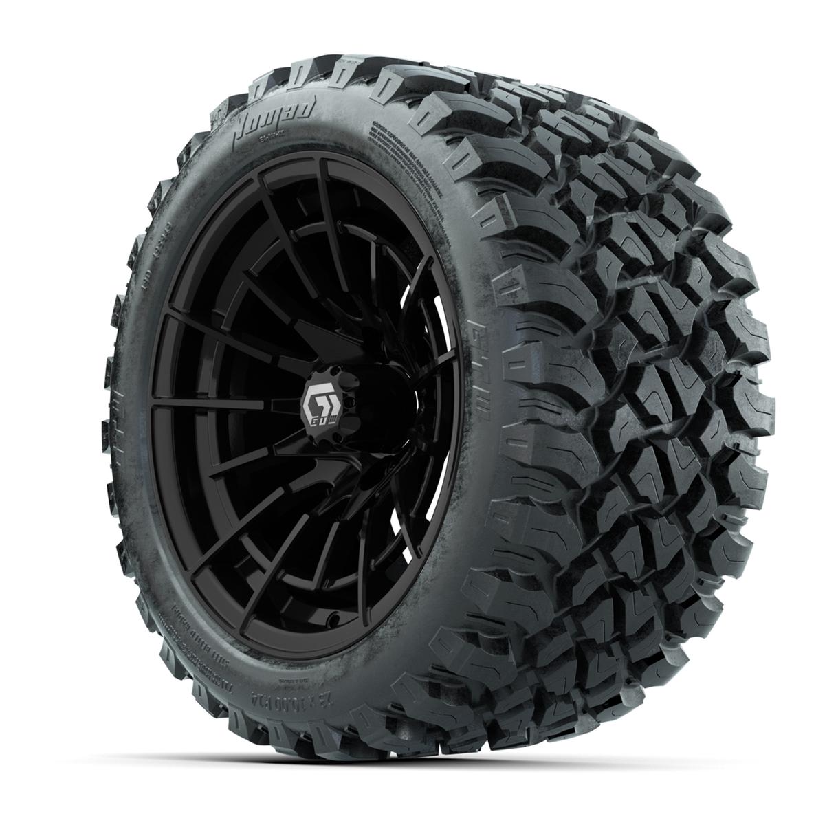 GTW&reg; Boost Gloss Black 14 in Wheels with 23X10-R14 Nomad Steel Belt Radial All-Terrain Tires – Full Set