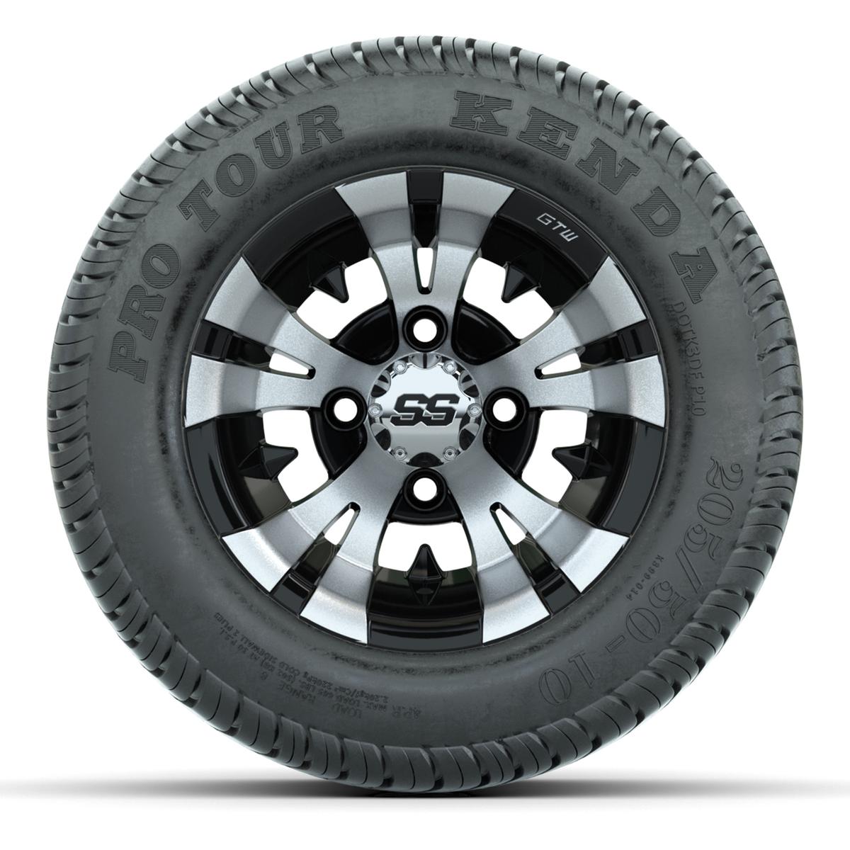 GTW Vampire Black/Machined 10 in Wheels with 205/50-10 Kenda Pro Tour Street Tires – Full Set