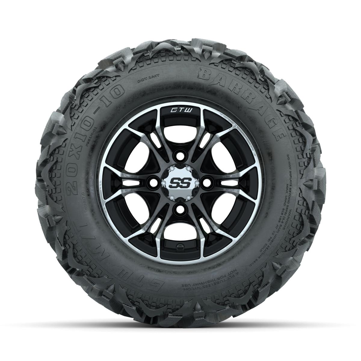 GTW Spyder Machined/Black 10 in Wheels with 20x10-10 Barrage Mud Tires – Full Set