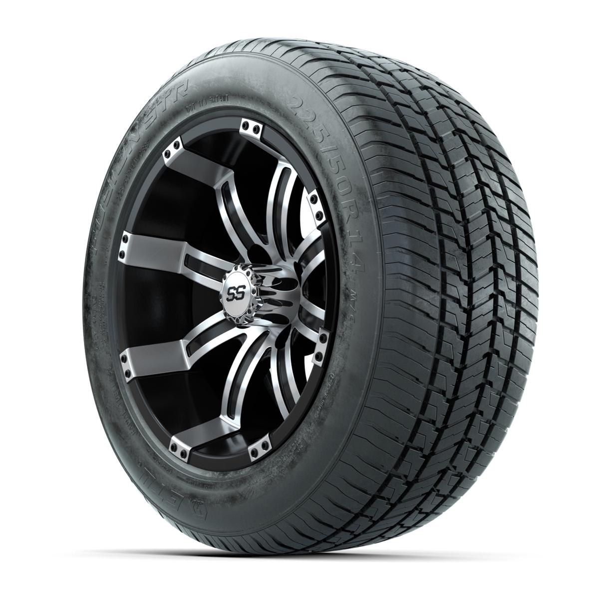 GTW&reg; Tempest Black and Machined 14 in Wheels with 255/50-R14 Fusion STR DOT Approved Street Tires - Full Set