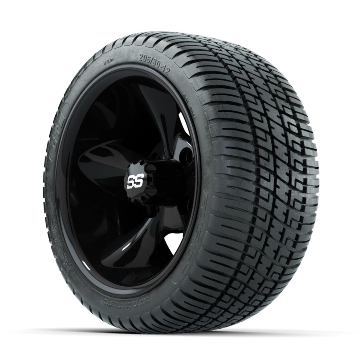 GTW Godfather Black 12 in Wheels with 205/30-12 Fusion Street Tires – Full Set