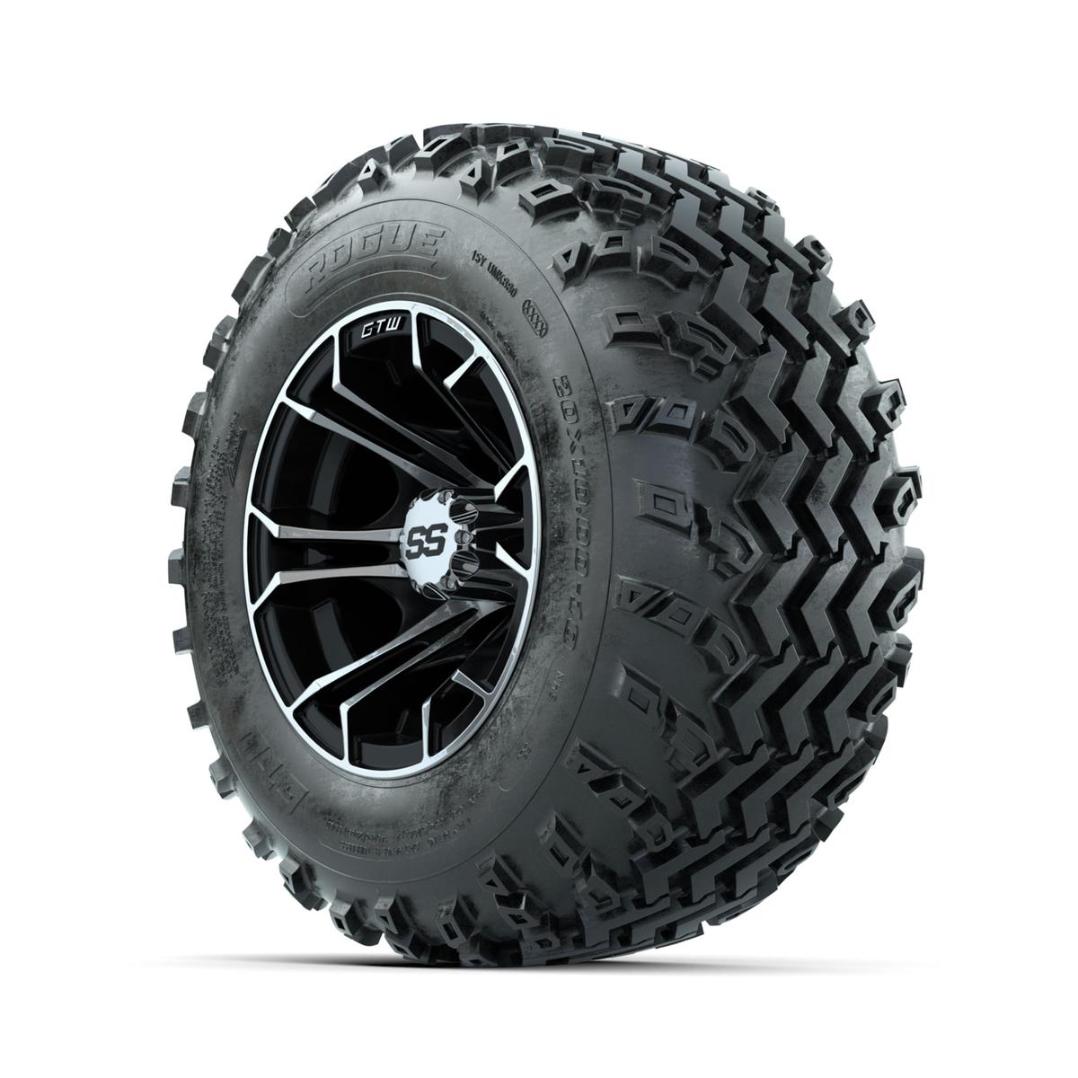 GTW Spyder Machined/Black 10 in Wheels with 20x10.00-10 Rogue All Terrain Tires – Full Set