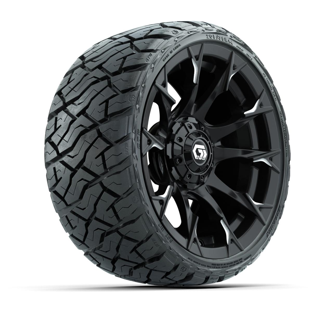 GTW Diablo Gloss Black/Machined 14 in Wheels with 205/35-R14 Maverick Low-Profile All-Terrain Tires – Full Set
