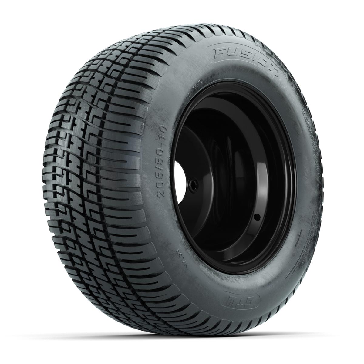 Set of (4) 10 in Matte Black Steel Offset Wheels with 205/50-10 Fusion Street Tires