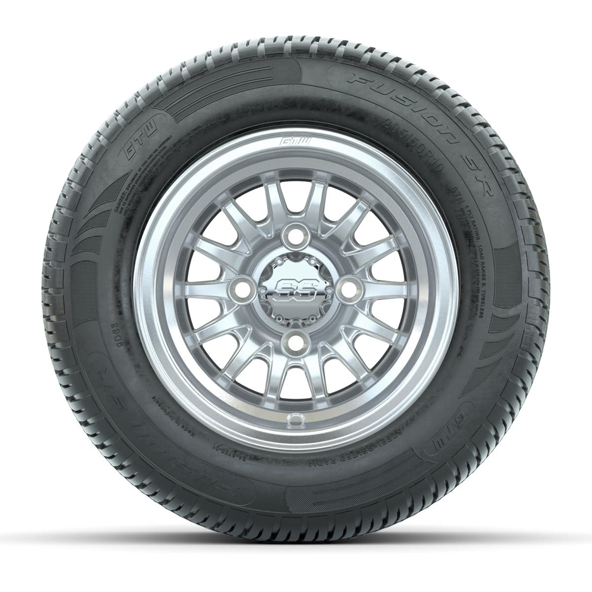 GTW Medusa Silver/Machined 10 in Wheels with 205/50-R10 Fusion S/R Radial Steel Belt Street Tires – Full Set