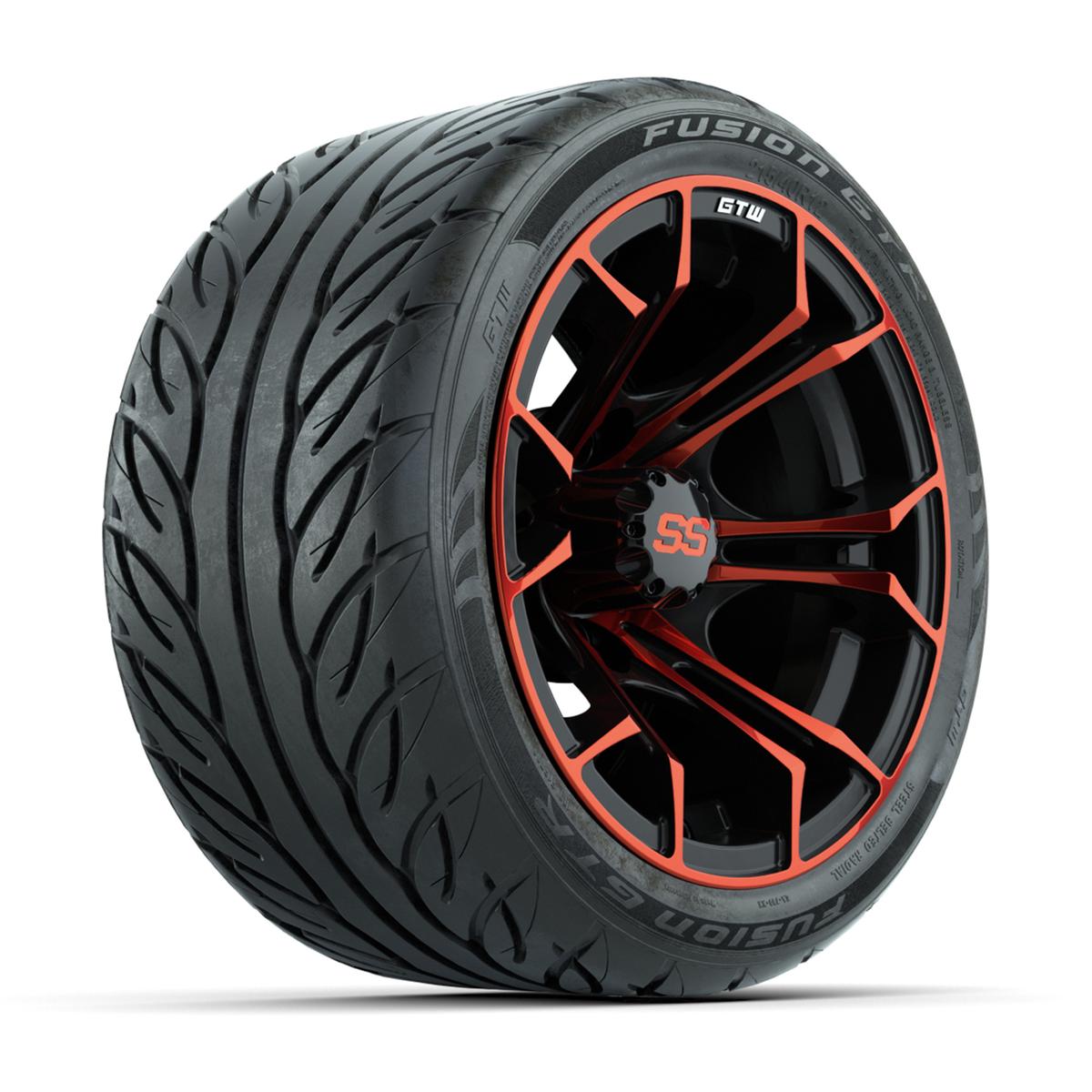 GTW&reg; Spyder Black/Red 12 in Wheels with 215/40-R12 Fusion GTR Steel Belt Radial Street Tires – Full Set