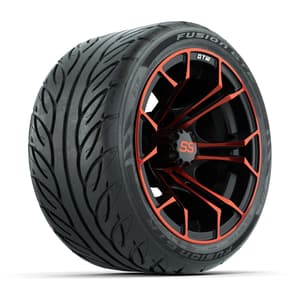 GTW&reg; Spyder Black/Red 12 in Wheels with 215/40-R12 Fusion GTR Steel Belt Radial Street Tires – Full Set
