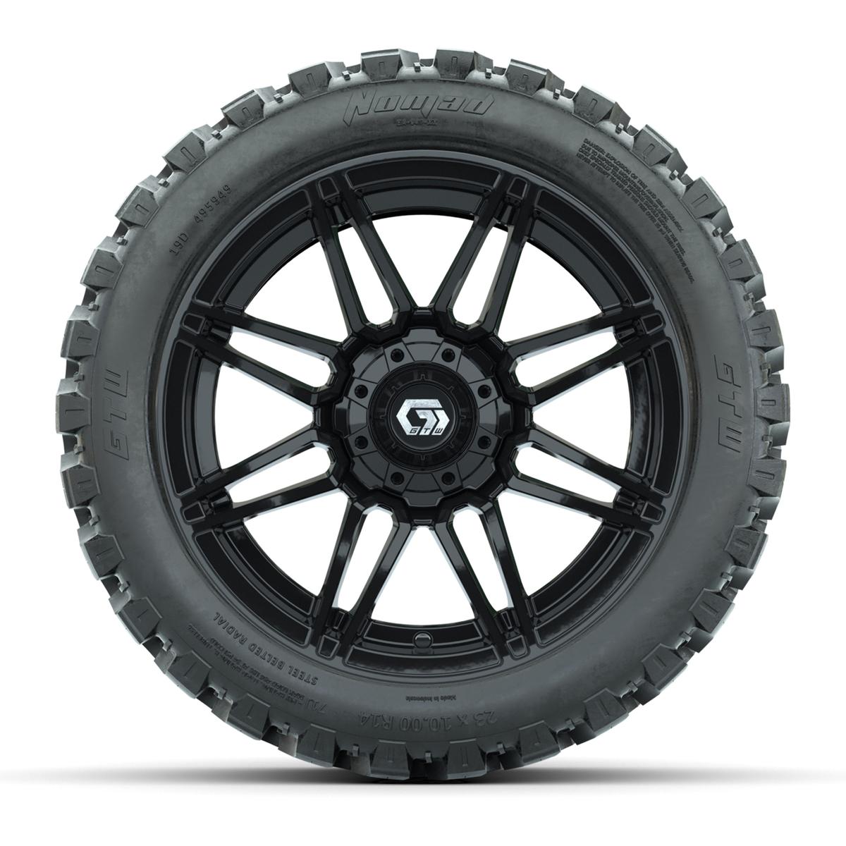 GTW&reg; Stealth Black/Machined 14 in Wheels with 23X10-R14 Nomad Steel Belt Radial All-Terrain Tires – Full Set