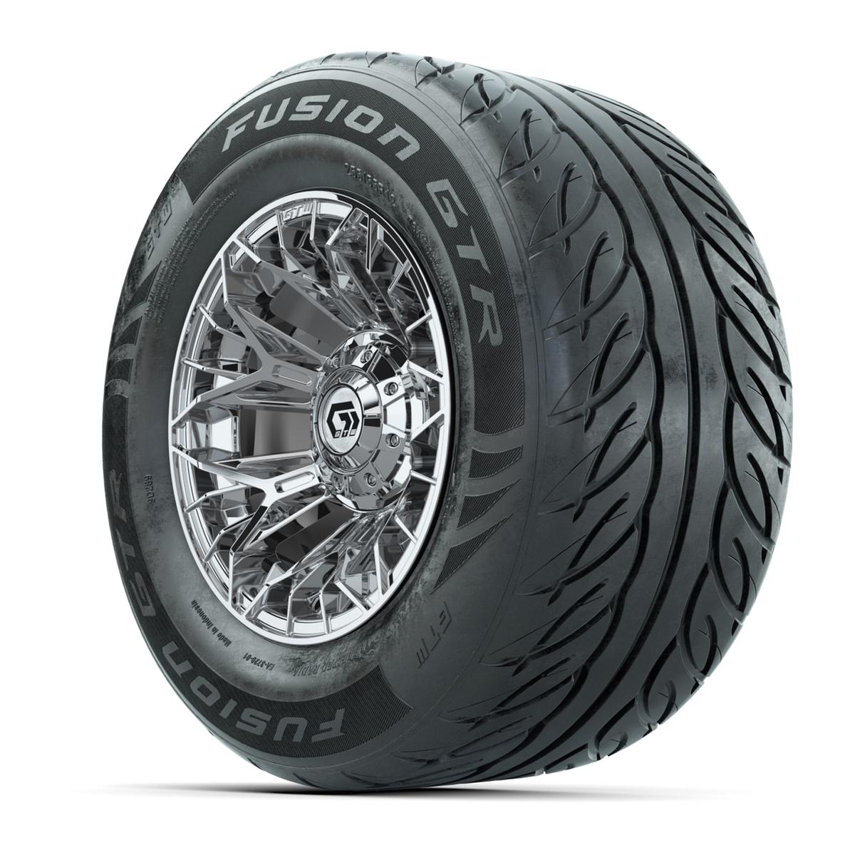 GTW&reg; Stellar Chrome 12 in Wheels with 255/55-R12 Fusion GTR Steel Belt Radial Street Tires – Full Set
