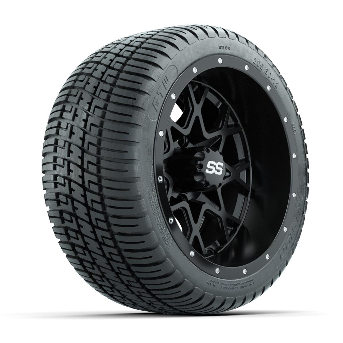 GTW&reg; Vortex 2 Matte Black/Machined 12 in Wheels with 205/30-12 Fusion Street Tires – Full Set