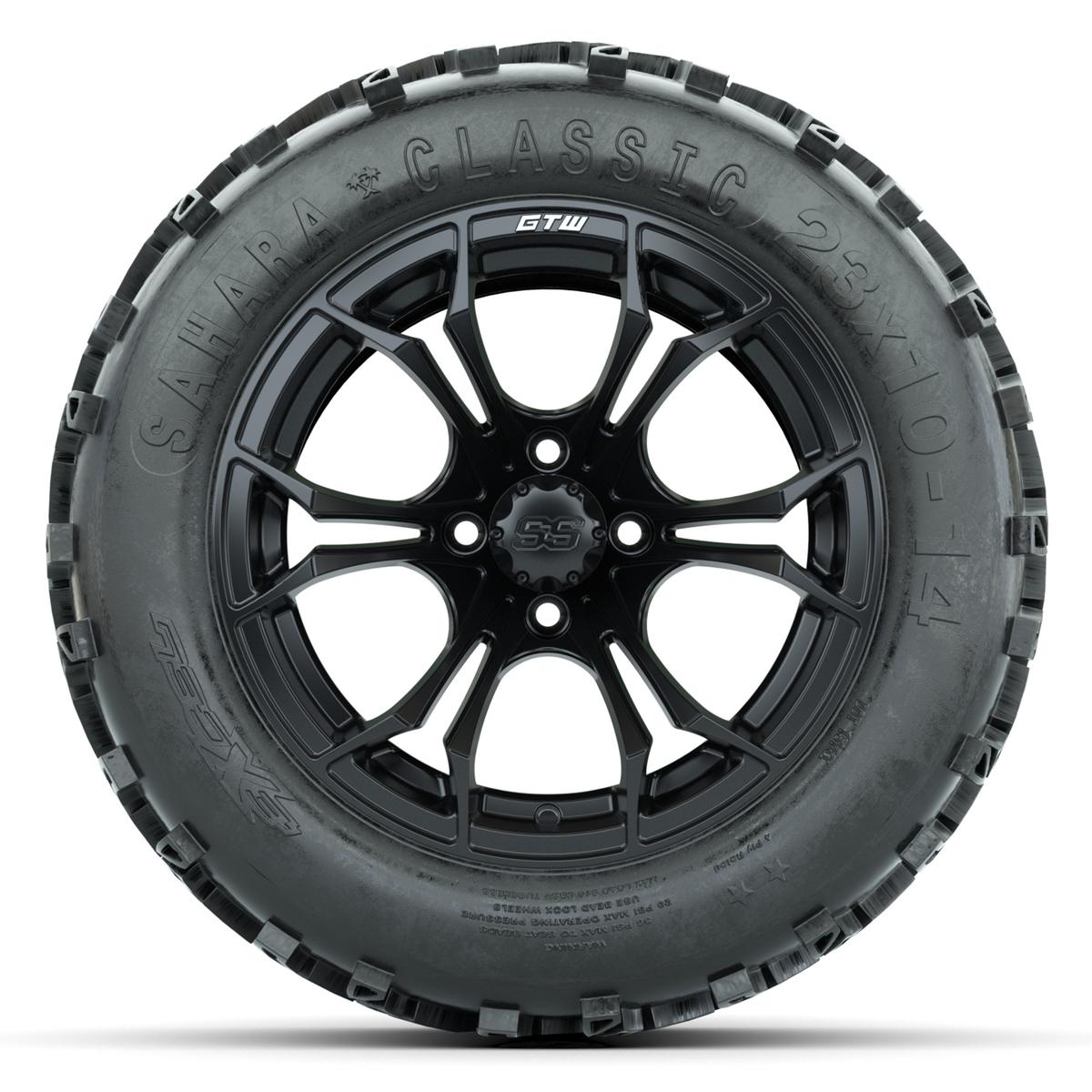 GTW Spyder Matte Black 14 in Wheels with 23x10-14 Sahara Classic All-Terrain Tires – Full Set