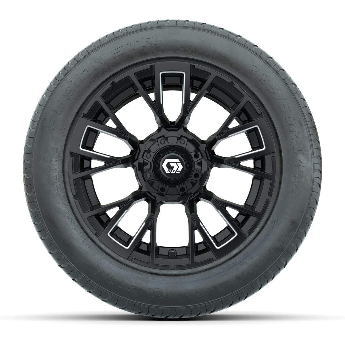 GTW&reg; Vandal Matte Black and Machined 14 in Wheels with 255/50-R14 Fusion STR DOT Approved Street Tires - Full Set