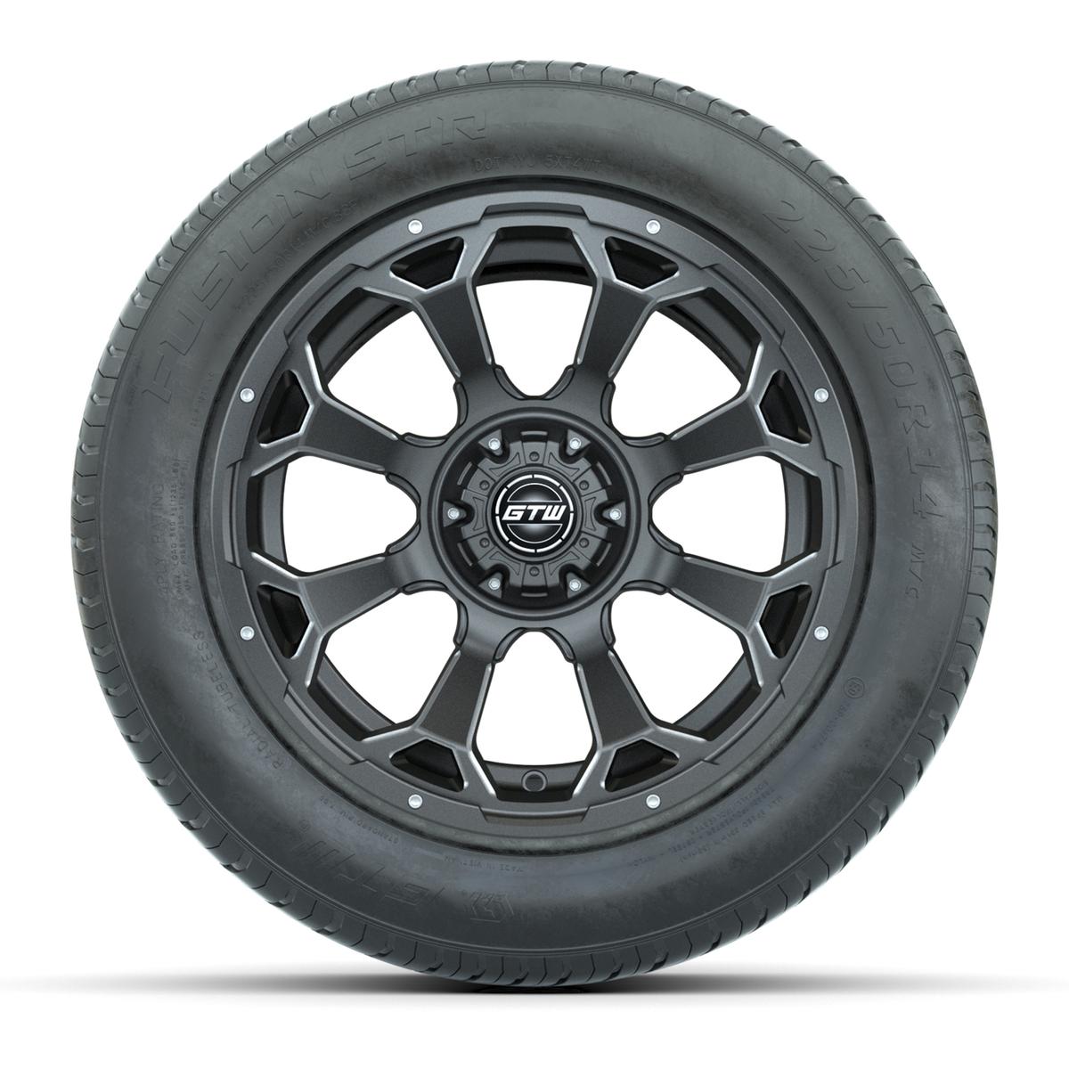 GTW&reg; Raven Matte Gray 14 in Wheels with 225/50-R14 Fusion STR DOT Approved Street Tires - Full Set