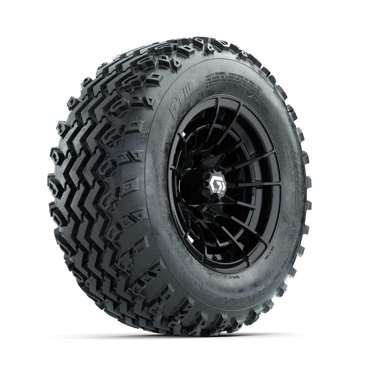 GTW&reg; Boost Gloss Black 12 in Wheels with 23X10.00-12 Rogue All-Terrain Tires – Full Set