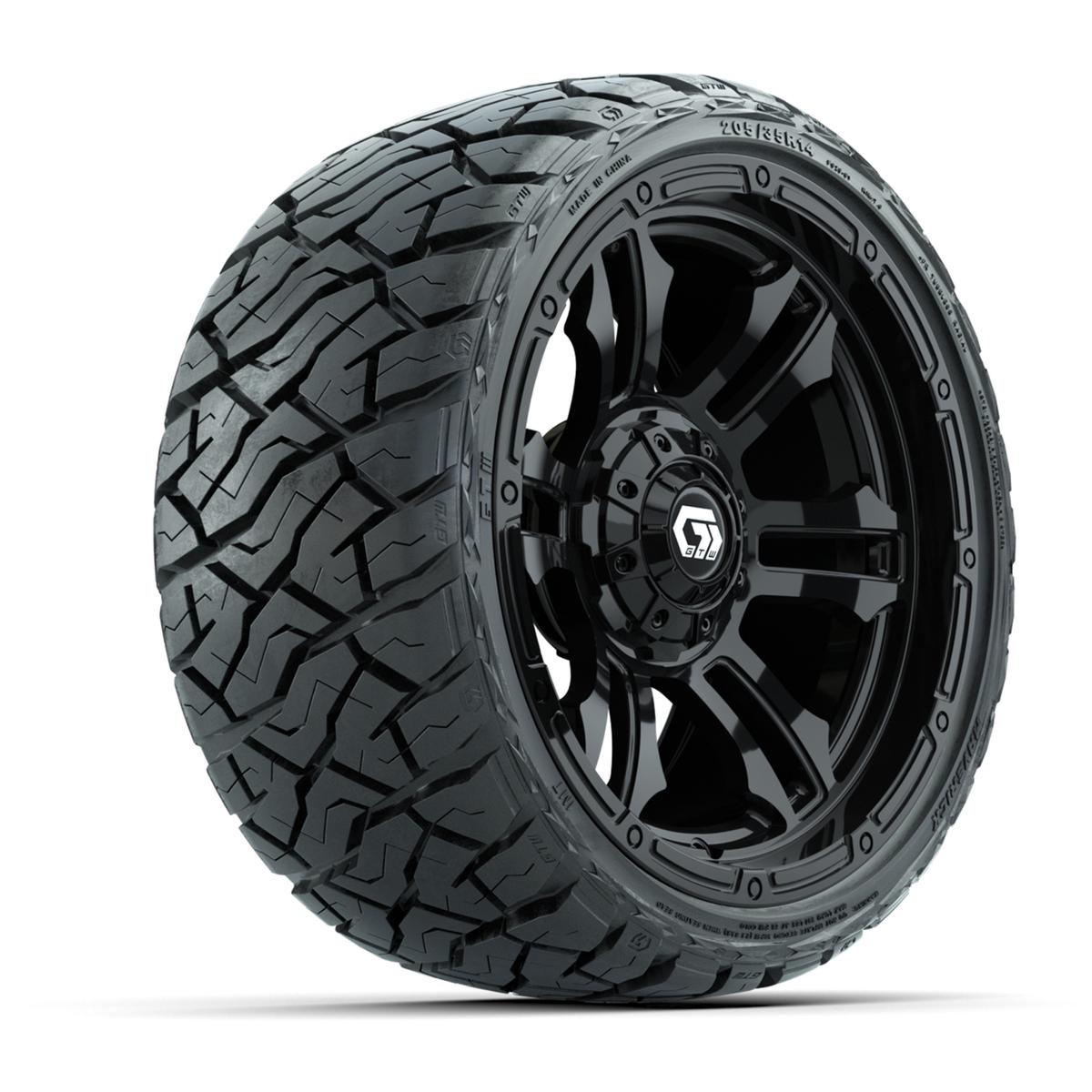 GTW Shogun Gloss Black 14 in Wheels with 205/35-R14 Maverick Low-Profile All-Terrain Tires – Full Set