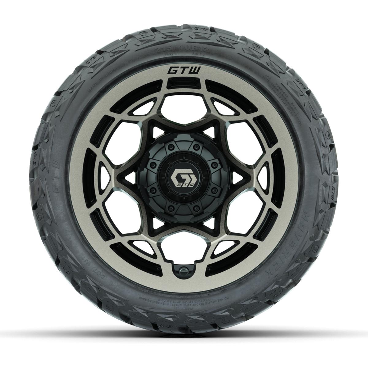GTW Nexus Gloss Black/Bronze 12 in Wheels with 215/40-R12 Maverick Low-Profile All-Terrain Tires – Full Set