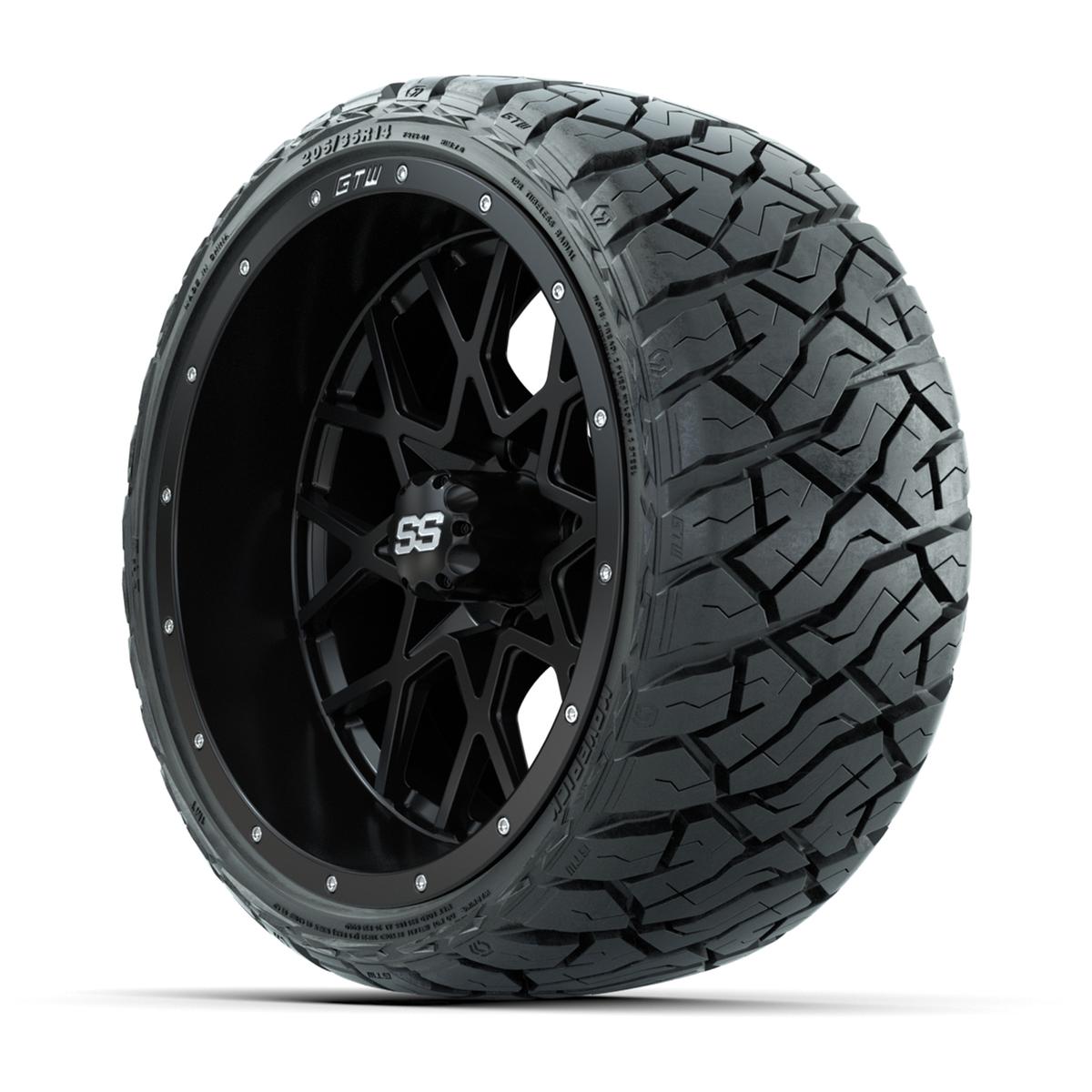 GTW Vortex Matte Black 14 in Wheels with 205/35-R14 Maverick Low-Profile All-Terrain Tires – Full Set