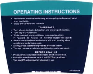 Club Car DS Operating Instructions Decal (Years 1992-Up)