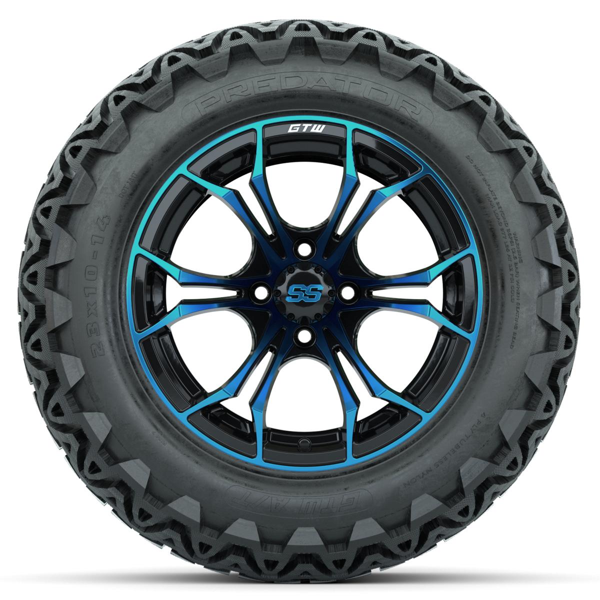 GTW Spyder Blue/Black 14 in Wheels with 23x10-14 GTW Predator All-Terrain Tires – Full Set