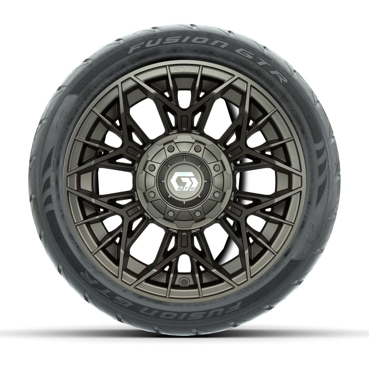 GTW&reg; Stellar Matte Bronze 12 in Wheels with 215/40-R12 Fusion GTR Steel Belt Radial Street Tires – Full Set