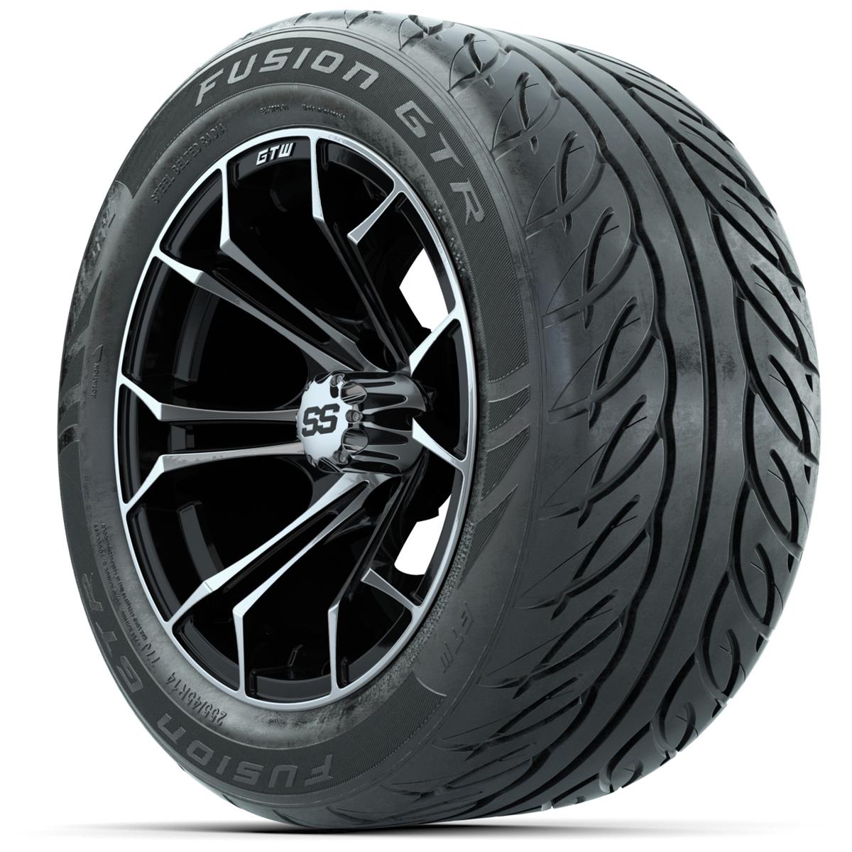GTW Spyder Machined/Black 14 in Wheels with 255/45-R14 Fusion GTR Street Tires – Full Set