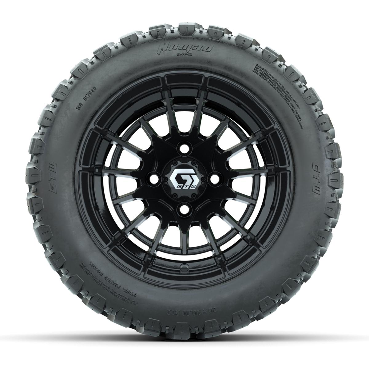 GTW&reg; Boost Gloss Black 12 in Wheels with 20X10-12 Nomad Steel Belt Radial All-Terrain Tires – Full Set