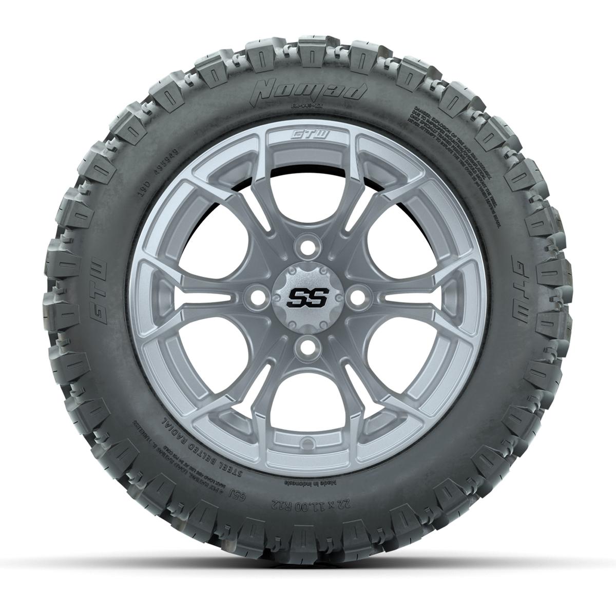 GTW&reg; Spyder Silver Brush 12 in Wheels with 22X11-R12 Nomad Steel Belt Radial All-Terrain Tires – Full Set