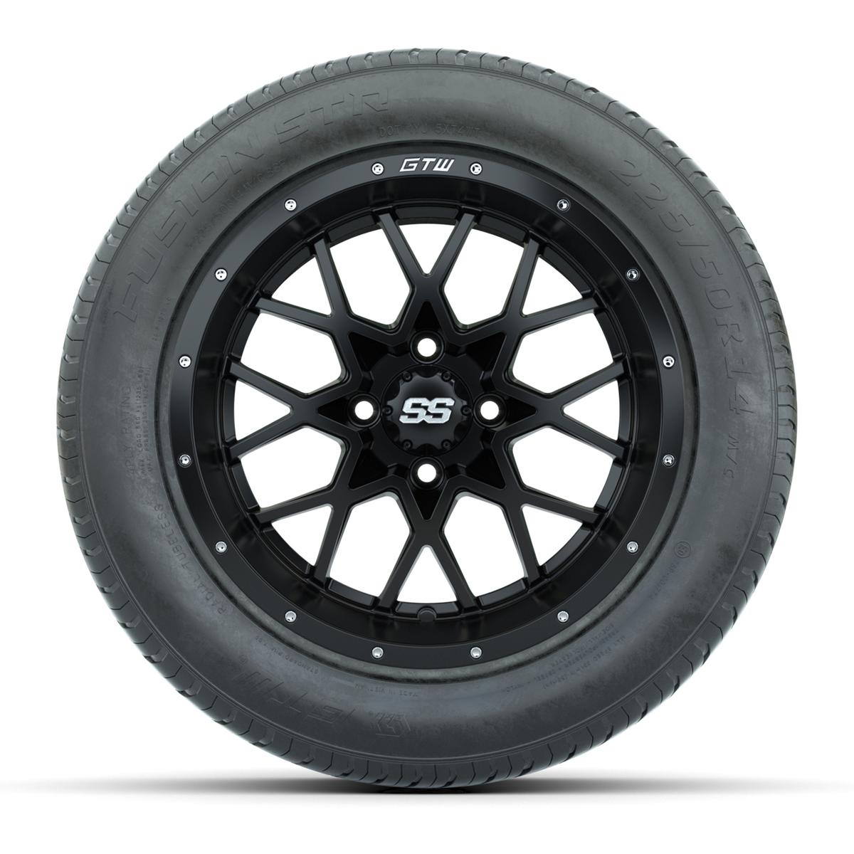 GTW&reg; Vortex Matte Black 14 in Wheels with 255/50-R14 Fusion STR DOT Approved Street Tires - Full Set