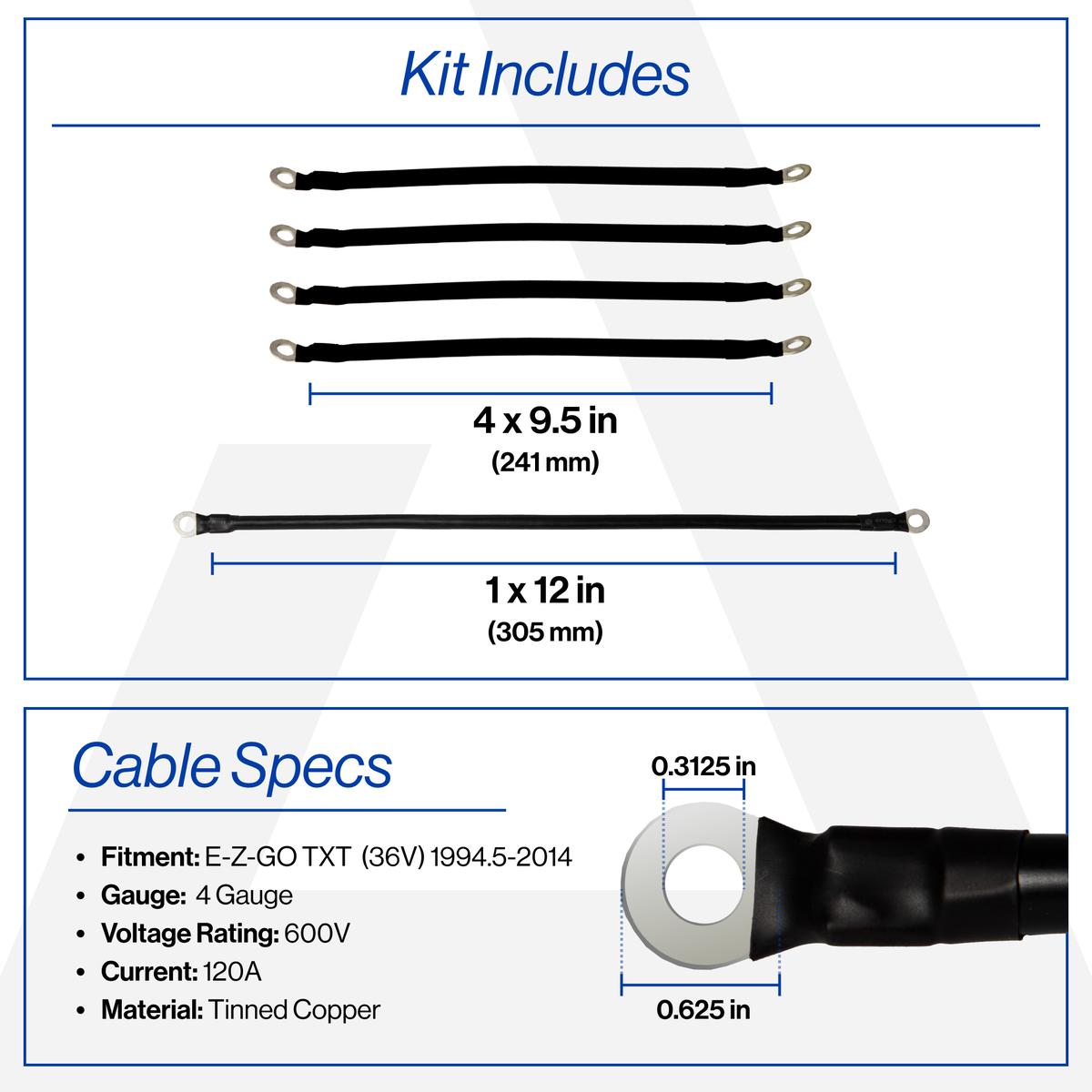 EZGO TXT 36V 4-Gauge Battery Cable Set (Years 1994.5-2014)