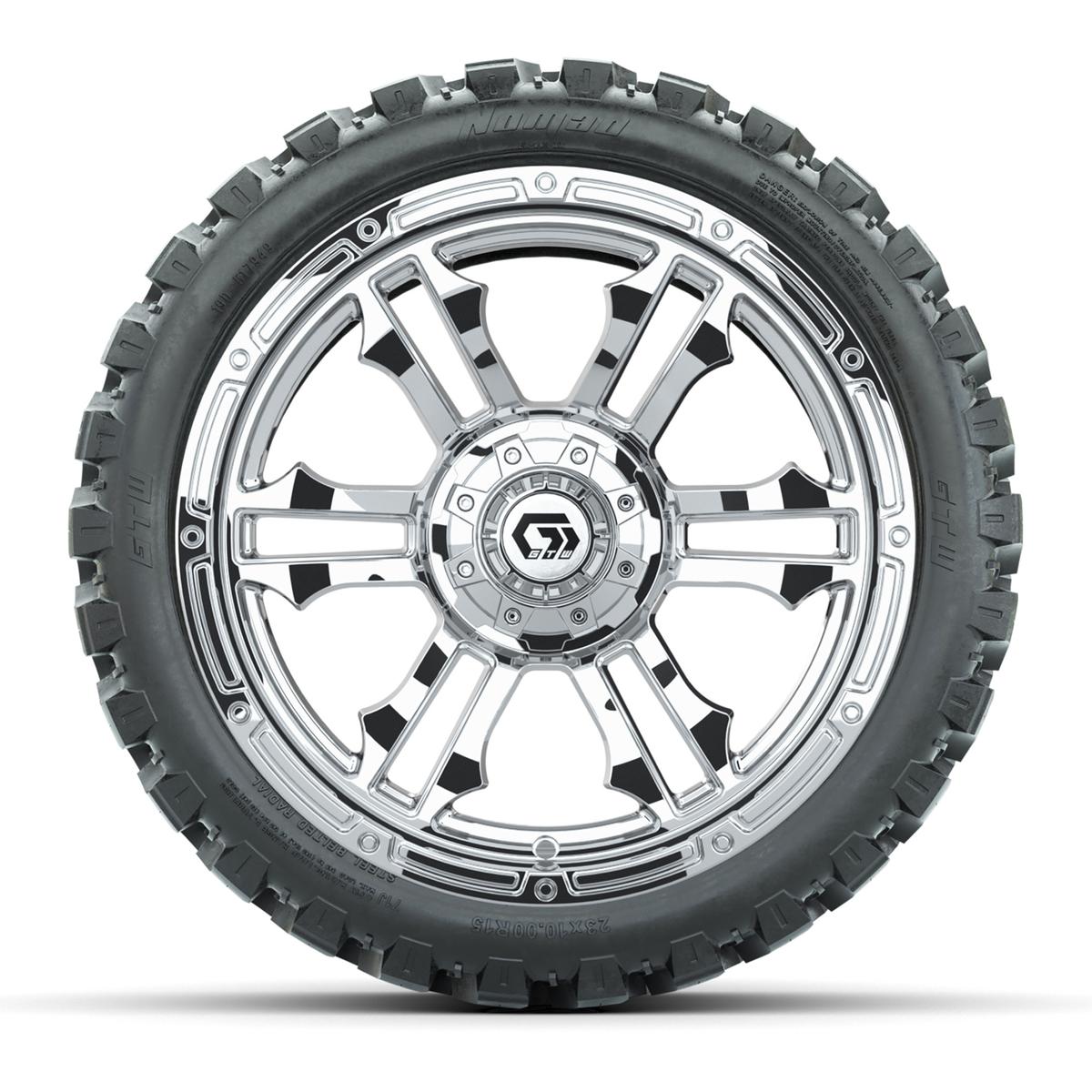 GTW® Shogun Chrome 15 in Wheels with 23x10-R15 Nomad Steel Belted Radial All-Terrain Tires – Full Set