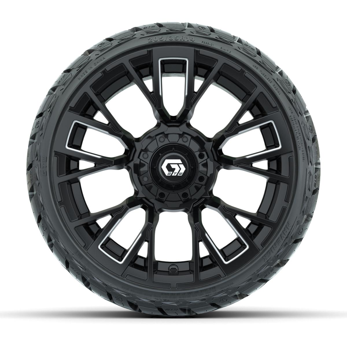 GTW Vandal Matte Black/Machined 14 in Wheels with 205/35-R14 Maverick Low-Profile All-Terrain Tires – Full Set