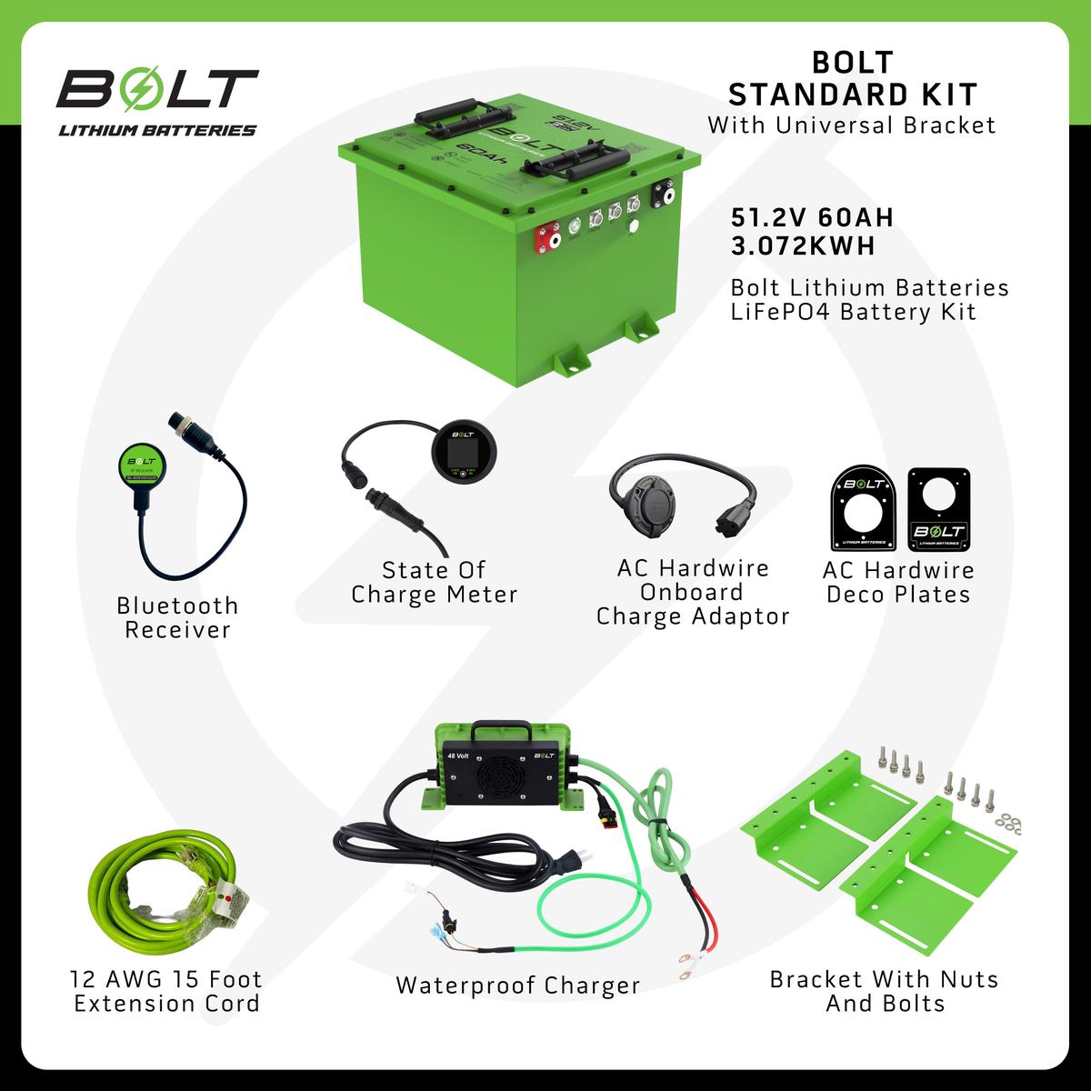 Bolt Energy Club Car CarryAll 51V 60AH Heated Standard Battery Kit