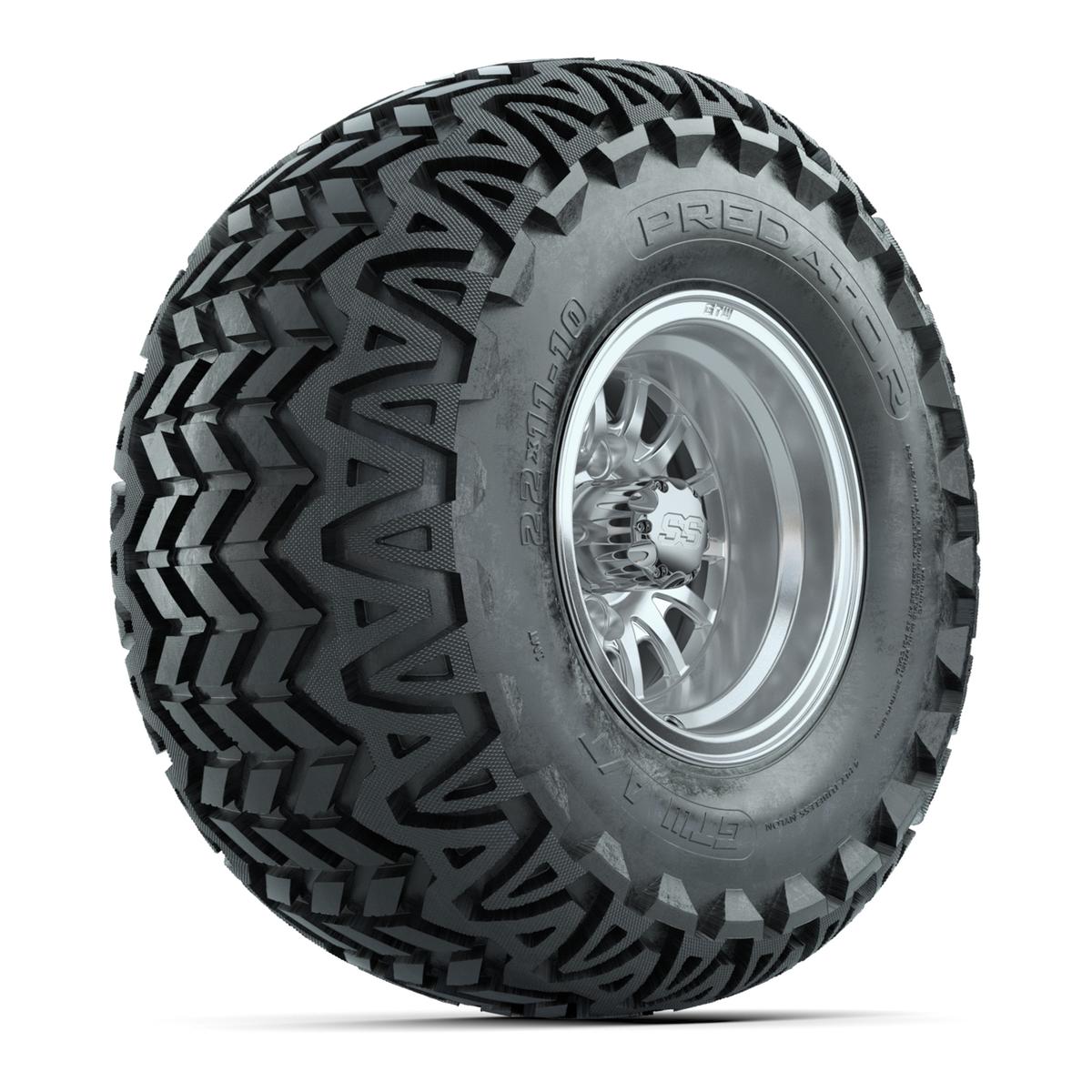 GTW Medusa Silver and Machined Wheels with 22in Predator A-T Tires - 10 Inch