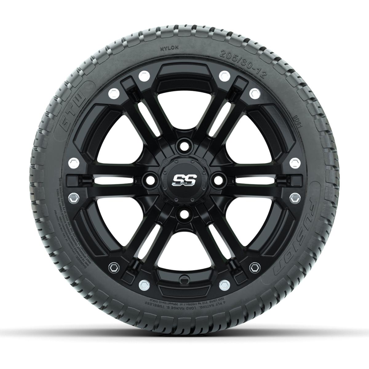 GTW Specter Matte Black 12 in Wheels with 205/30-12 Fusion Street Tires – Full Set