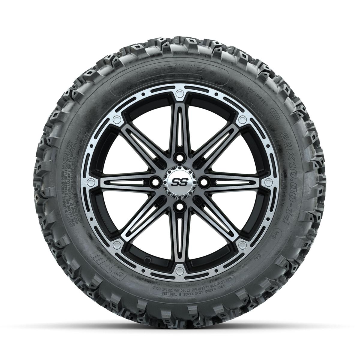 GTW Element Machined/Black 14 in Wheels with 23x10.00-14 Rogue All Terrain Tires – Full Set