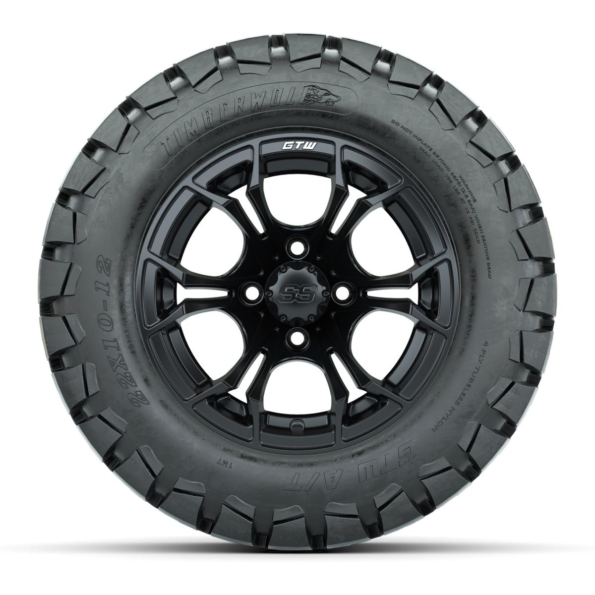 GTW Spyder Black and Machined Wheels with 22in Timberwolf Mud Tires - 12 Inch
